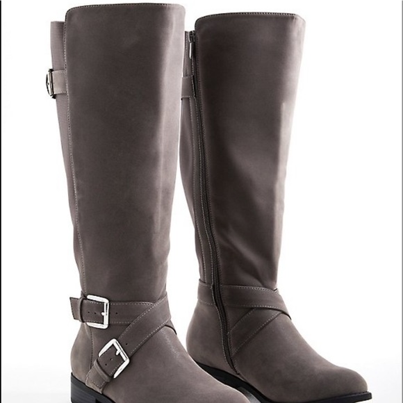 Torrid knee boot dark gray faux oiled suede size